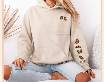 Monarch Butterfly Sleeve Hoodie, Unique Print Hooded Sweatshirt