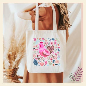 Sac fourre-tout floral poulet, cadeau pour amateur de poulet, sac à provisions de style campagnard, fourre-tout floral rustique, sac à dos en toile, sac à bandoulière country chic