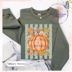 Wildflowers Pumpkins Sweatshirt, Rustic Fall Harvest Crewneck Tee