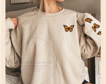 Butterfly Design Crewneck Sweatshirt, Cozy Unisex Cotton Blend