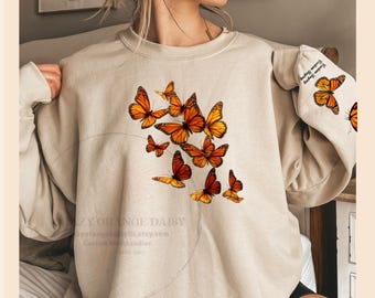 Monarch Butterfly Sweatshirt,Monarch Butterflies Sweatshirt,Butterfly Gift,Monarch Custom Sleeve,Unique Print Sweatshirt