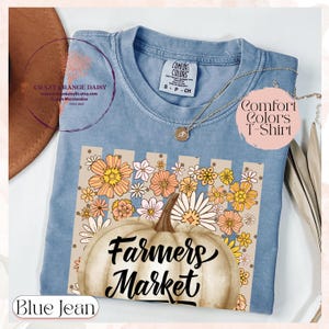 Farmers Market Pumpkin Comfort Colors Tshirt, Fall Harvest Floral Graphic Tee