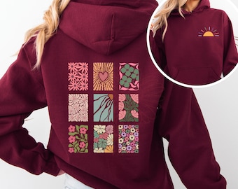 Hoodie met boho bloemenprint, sweater met retro bloemenprint
