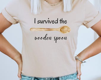 T-shirt I Survived the Wooden Spoon, grappig retro T-shirt