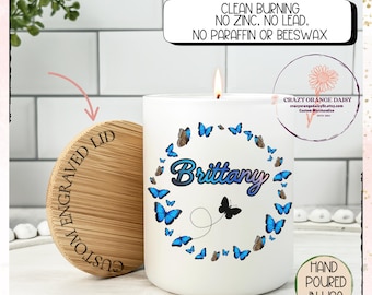 Butterfly Candle Gift, Custom Engraved Bamboo Lid,Milestone Celebration Personalized Gift