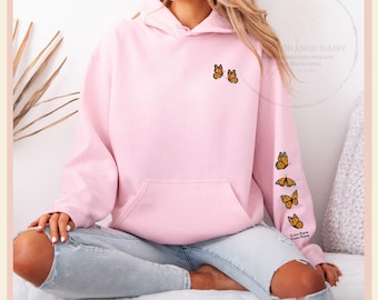 Monarch Butterfly Sleeve Hoodie, Custom Printed Sweatshirt