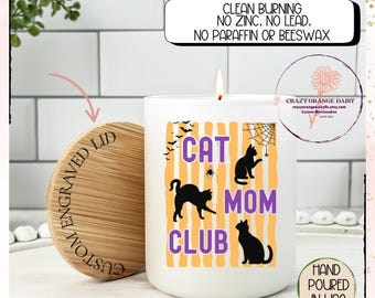 Cat Mom Gift,Halloween Cats Mom Gift, Mom Cat Custom Candle Engraved Bamboo Lid