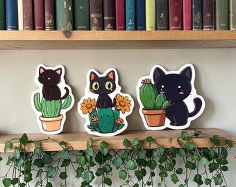 Cats in Plants Stickers: Kawaii Animal Decals for Scrapbooking and Arts and Crafts