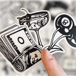 黒と白のレトロパンクステッカー - グラフィティスタイルのステッカー各種 - バレットジャーナル - スクラップブック - 防水