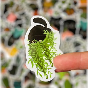 Stickers plantes et chats - Cadeau amusant kawaii - Stickers animaux pour bouteilles d'eau, ordinateurs portables, bagages, planches à roulettes