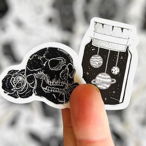 Mini zwart-wit gotische stickers - diverse schedelstickers - Bullet Journal - plakboek - waterdicht