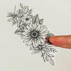 Sticker fleur vintage translucide - Stickers fleurs noir et blanc - Stickers éphémères - Stickers décoratifs pour carnets indésirables, albums de coupures