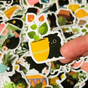Pegatinas de gatos y plantas - Regalo divertido kawaii - Calcomanías de animales para botellas de agua, portátiles, maletas y patinetas