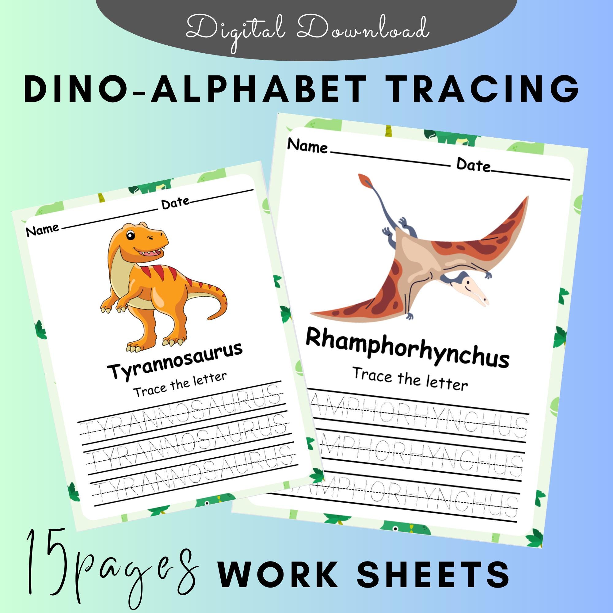 Dinosaur Alphabet Tracing Worksheet for Handwriting Practice - Etsy