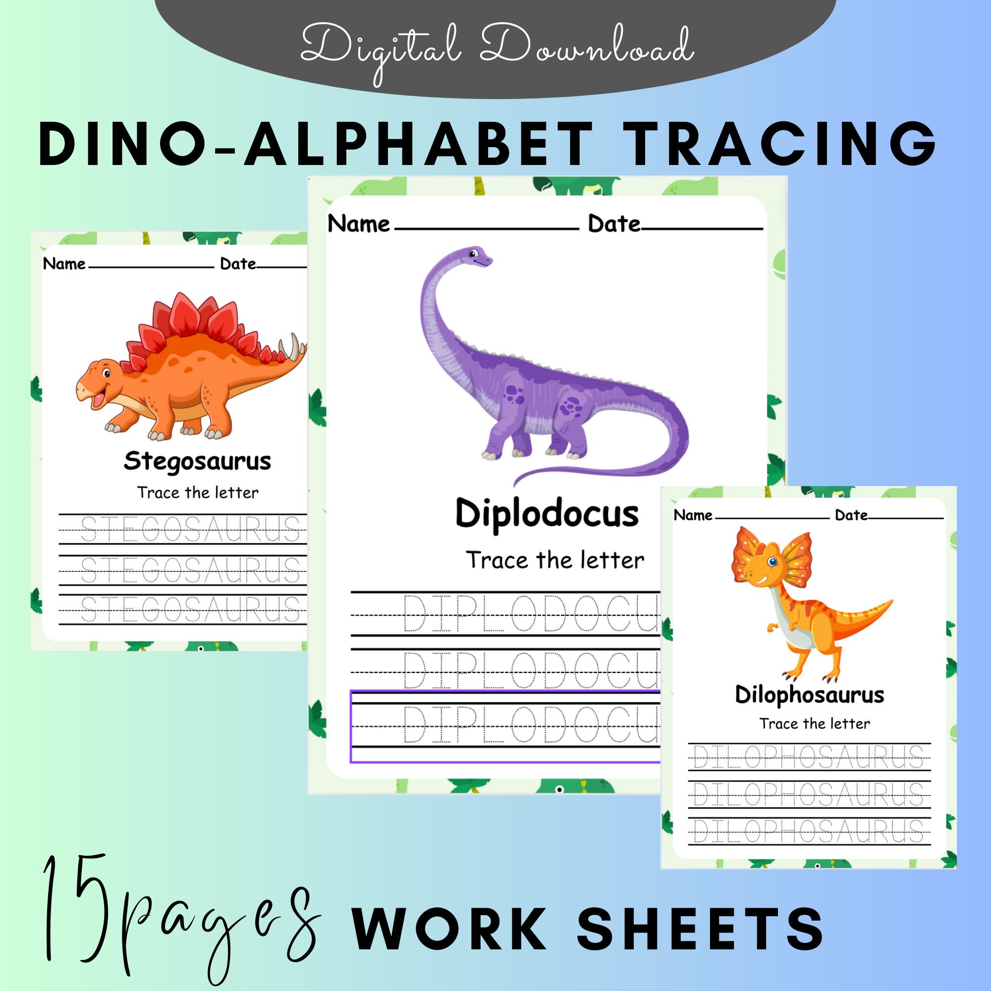 Dinosaur Alphabet Tracing Worksheet for Handwriting Practice - Etsy