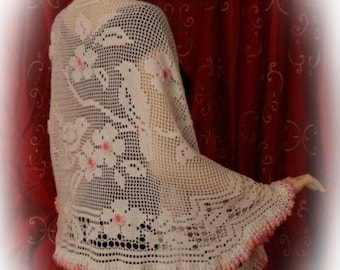 Birds N Blossoms Filet Shawl pattern