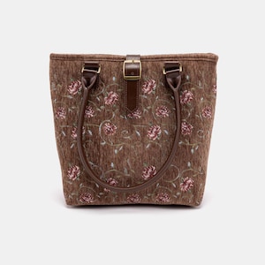 Handsewn Carpet Tote Bag-Everyday Carry Bag-Shoulder Bag- Carpet Climbing Rose Coffee