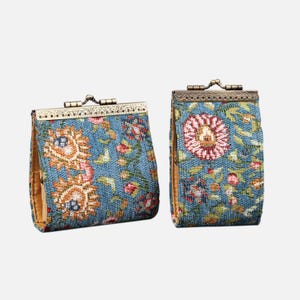 11 & 17 Kartenfächer Brieftasche-Handgenähter Teppich Geldbeutel-Vintage Kiss Lock ID Tasche-Verschluss Kartenhalter-Geschenk für Sie-Bereit zum Geschenk - Oriental Blau