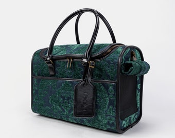 Personalized Travel Dog Carrier-Pet Bag -Carry On dog Bag-Travel Cat Carrier- Queen Hunter Green