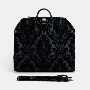 Carpet Carry-On Foldable Garment Bag- Elegant Travel Bag with Organizer Pockets for Dresses, Suits & Accessories- Burnout Velvet Black