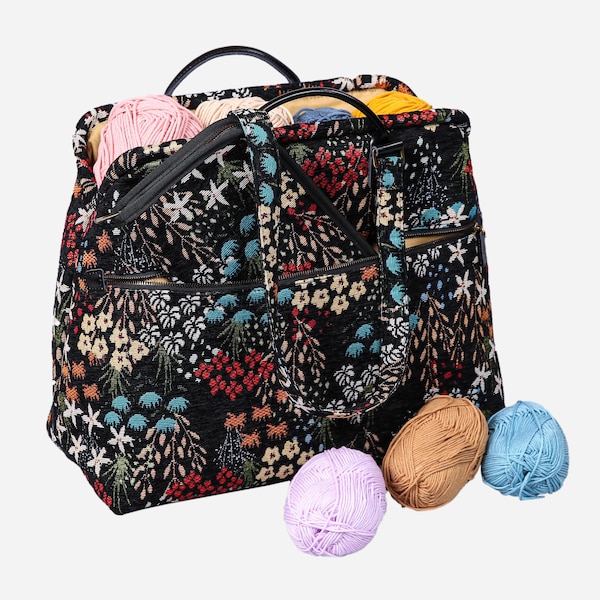 Carpet Project Bag-Knitting and Crochet Bag-Mary Poppins Carpet Bag-Work Bag- Night Garden