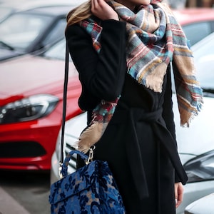 Sac fabriqué à la main en tapis-Sac à main-Cartable avec rabat sur le devant-Sac à bandoulière-Velours Burnout Navy