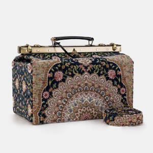 Sac Gladstone-Sac de docteur en tapis-Sac de week-end victorien-Sac à bandoulière Frame-Genevieve Oriental Navy