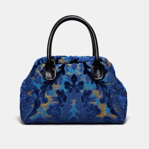 Cartable en tapis-Sac mary Poppins-Sac à bandoulière pour le transport de tous les jours-Velours Burnout Bleu marine