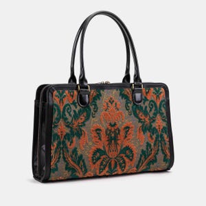 Handcrafted Carpetbag-Women Business Tote-Laptop Work Bag-Multi-Compartments Carryall for Laptop, Folders & Stationery-Revival Jade