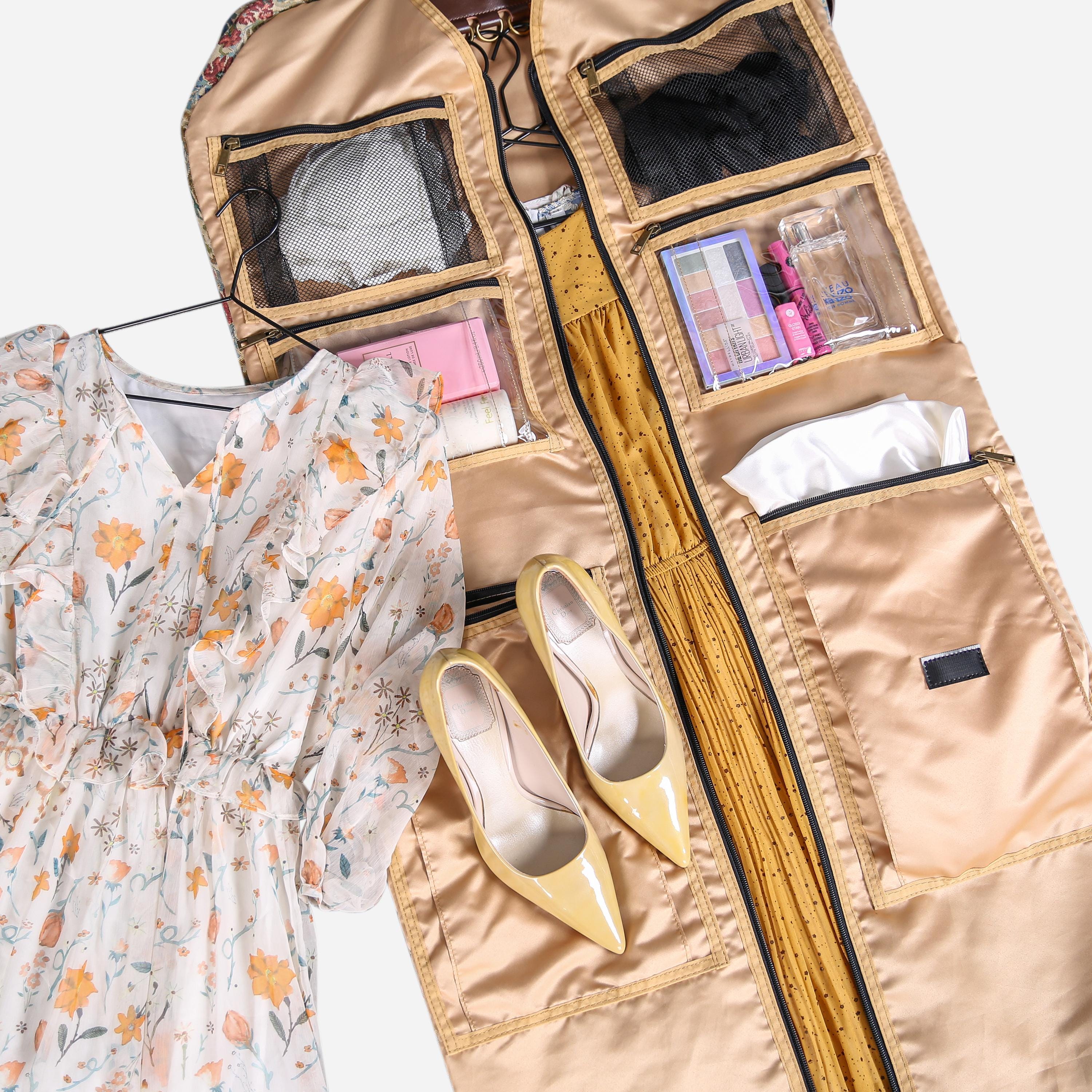 カーペットキャリーオン折りたたみ式ガーメントバッグ - ドレス、スーツ、アクセサリー用のオーガナイザーポケット付きエレガントなトラベルバッグ -  スプリングバレーミント