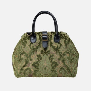 Sac à main en tapis cousu main-Sac pour tapis Mary Poppins-Sac à bandoulière à porter tous les jours- Velvet Burnout Vert fougère