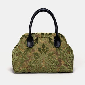Cartable en tapis-Sac mary Poppins en forme de tapis-Sac à bandoulière à porter au quotidien-Velours Burnout Vert fougère