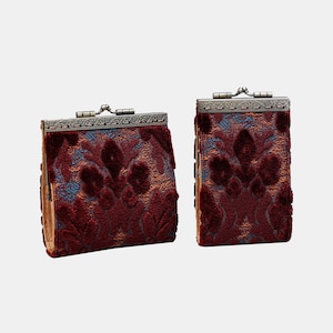 11 und 17 Kartenfächer Brieftasche-Handgenähter Teppich Geldbeutel-Vintage Kiss Lock ID Beutel-Verschluss Kartenhalter-Geschenk für Sie-Bereit zum Geschenk-Burnout Samt Wein