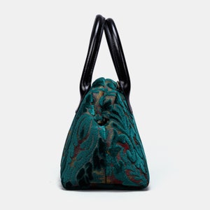 Carpet Satchel-Mary Poppins Carpet Bag-Everyday Carry Crossbody Bag-Burnout Velvet Jade Green side