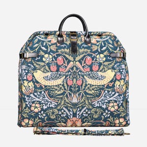 Carpet Carry-On Foldable Garment Bag-Elegant Travel Bag with Organizer Pockets for Dresses,Suits&Accessories-William Morris Strawberry Thief