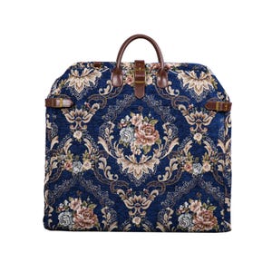 Carpet Carry-On Foldable Garment Bag- Elegant Travel Bag with Organizer Pockets for Dresses, Suits & Accessories- Floral Blue