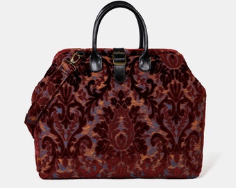 Handcrafted Mary Poppins Bag-Carpet Weekender-Carpet Travel Bag-Duffel Bag-Burnout Velvet Wine