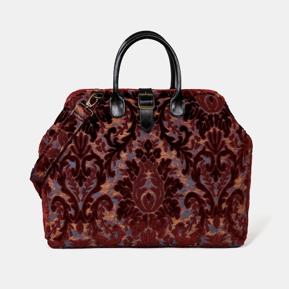 Handcrafted Mary Poppins Bag carpet Weekender carpet Travel Bag duffel Bag burnout Velvet Wine Etsy