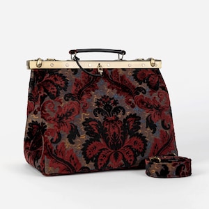 Gladstone Bag-Carpet Doctor Bag-Victorian Weekender Bag-Shoulder Frame Bag-Celine Burnout Velvet Revival Sephia