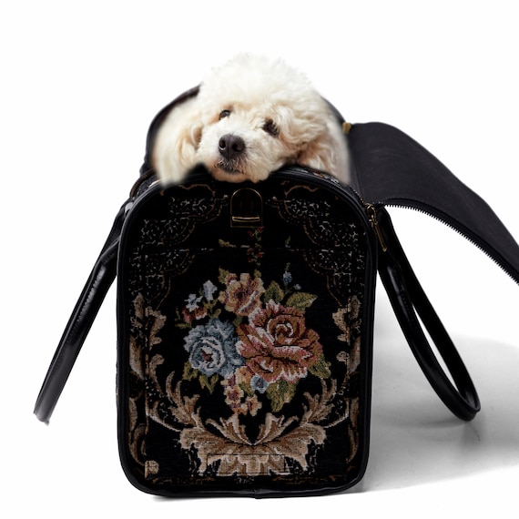 Personalized Travel Dog Carrier pet Bag carry on Dog Bag travel Cat Carrier Floral Black Etsy