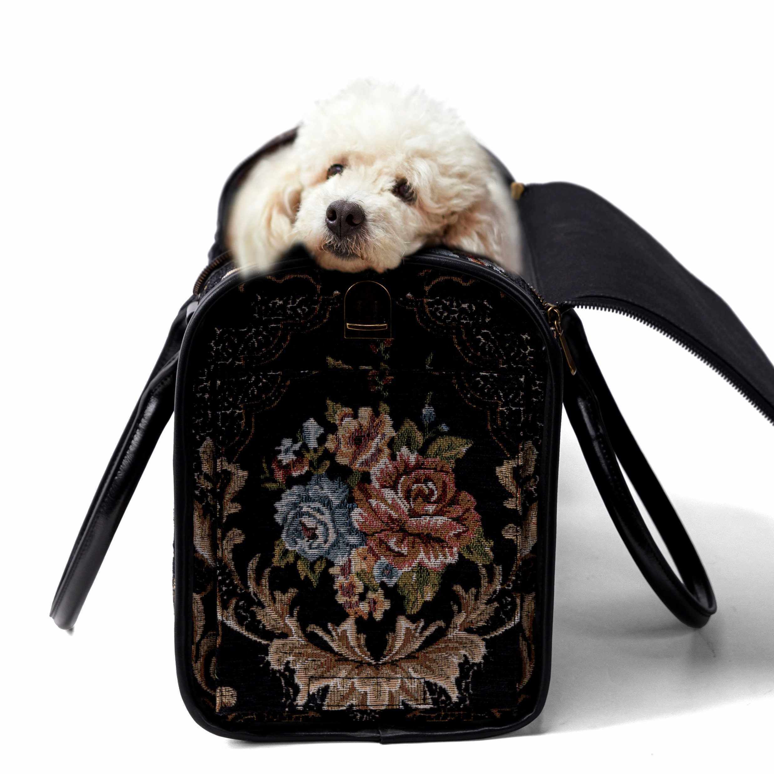 Personalized Travel Dog Carrier-Pet Bag -Carry On dog Bag-Travel Cat Carrier- Floral Black