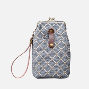 Funda para teléfono de alfombra cosida a mano, portapasaportes, bolso para teléfono vintage con doble cierre de beso, estuche de viaje vintage para teléfono, Neo Grec