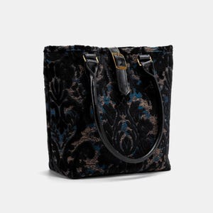 Handsewn Carpet Tote Bag-Everyday Carry Bag-Shoulder Bag- Burnout Velvet Black