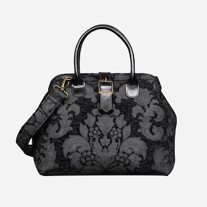Bolso de mano con diseño de alfombra cosido a mano - Bolso de mano con diseño de Mary Poppins - Bolso de hombro para uso diario - Victorian Blossom Black/Black