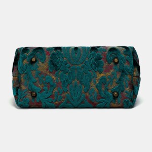 Carpet Satchel-Mary Poppins Carpet Bag-Everyday Carry Crossbody Bag-Burnout Velvet Jade Green bottom