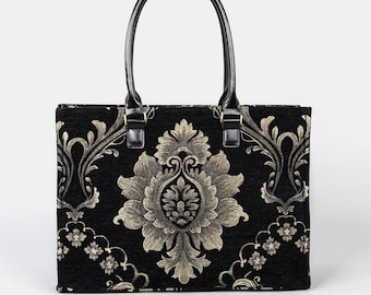 Carpet Tote Bag - Laptop Work Tote - Shoulder Bag - Majesty Black