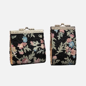 11 & 17 Kartenfächer Geldbörse-Handgenähter Teppich Geldbeutel-Vintage Kiss Lock ID Tasche-Verschluss Kartenhalter-Geschenk für Sie-Spring Valley Schwarz