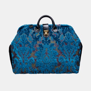 Sac de travail en tapis cousu main - Porte-documents pour ordinateur portable - Cabas de travail vintage - Sac à bandoulière de voyage - Velours Burnout Aqua Blue