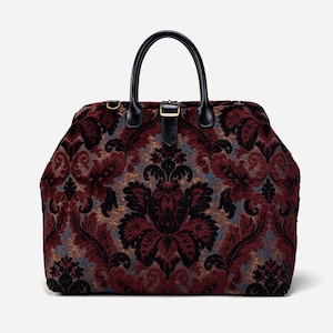 Handcrafted Mary Poppins Bag-Carpet Weekender-Carpet Travel Bag-Duffel Bag-Burnout Velvet Revival Sephia