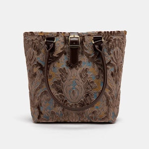 Handsewn Carpet Tote Bag-Everyday Carry Bag-Shoulder Bag- Burnout Velvet Camel